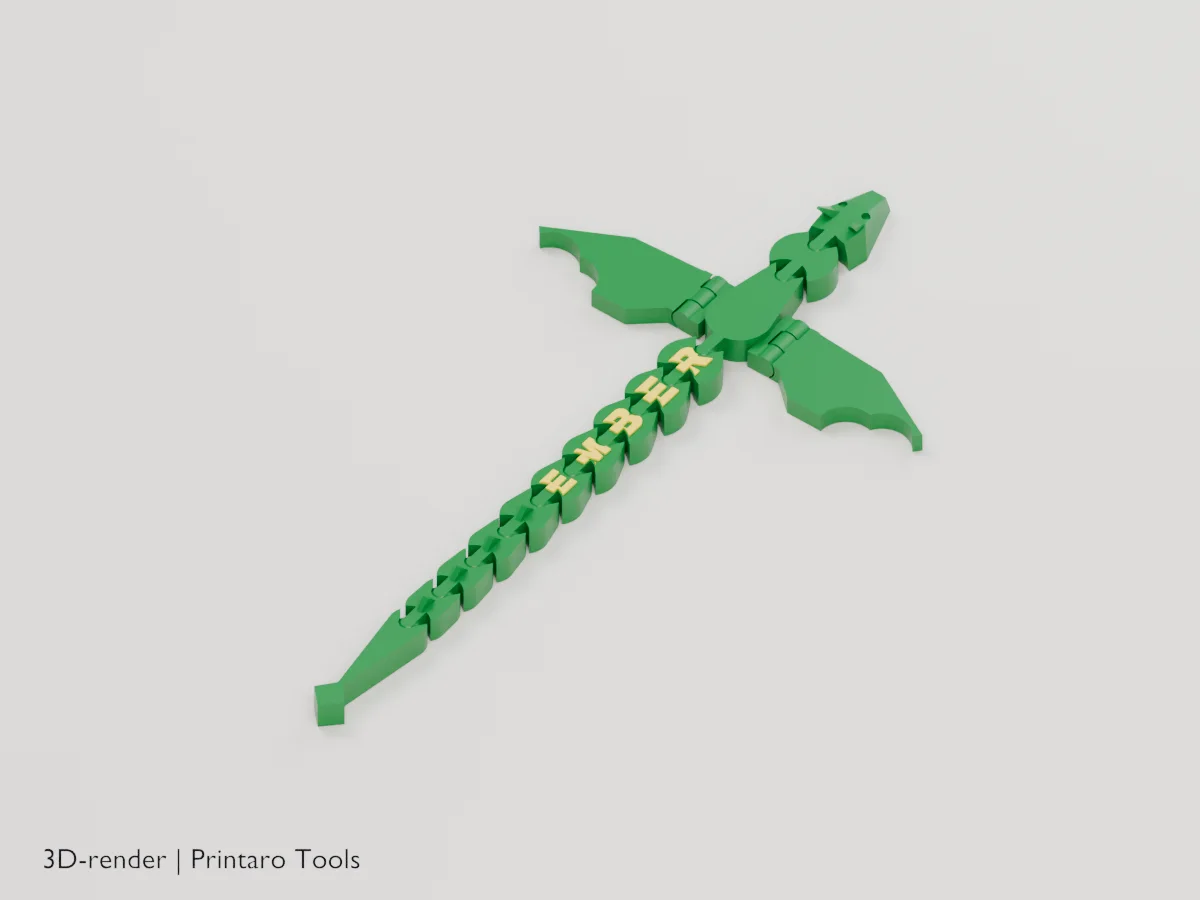 Name Dragon, print layout, closer view from above (3D render)