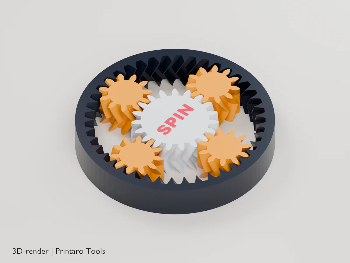 Planetary Gear Fidget, default settings, closer view from above (3D render)
